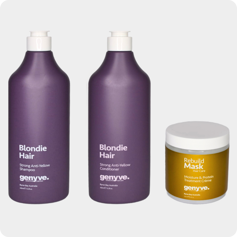 Genyve Blondie Trio – Anti-Yellow Shampoo, Conditioner and Rebuild Mask