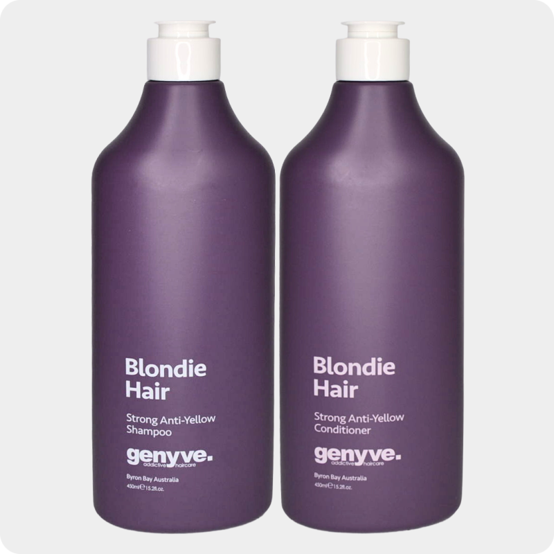 Genyve Blondie Hair Duo purple toning shampoo and conditioner set for blonde and grey hair