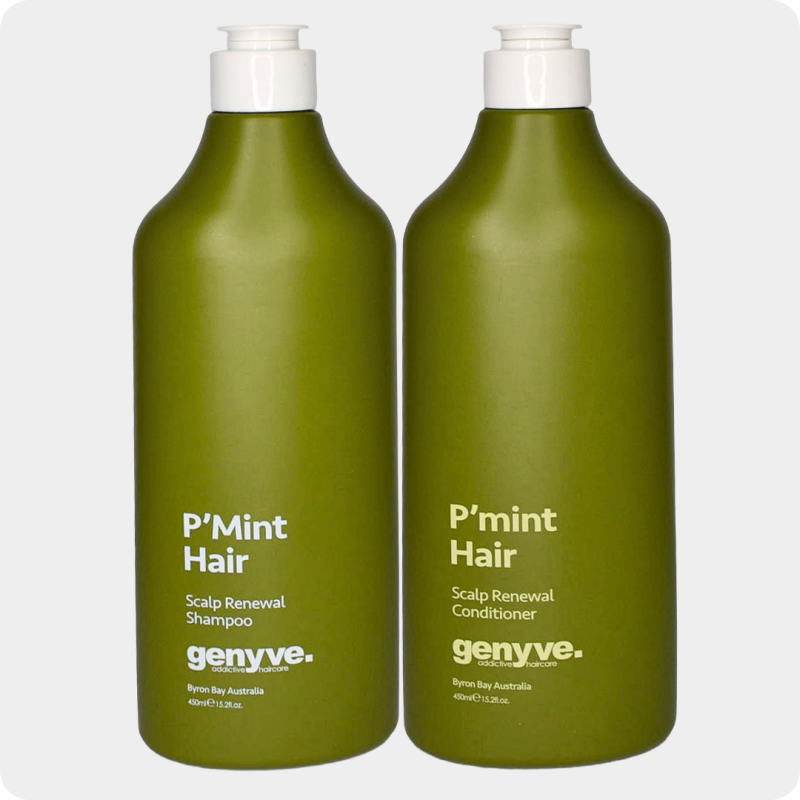 Genyve P’mint Hair Duo scalp renewal shampoo and conditioner set with peppermint