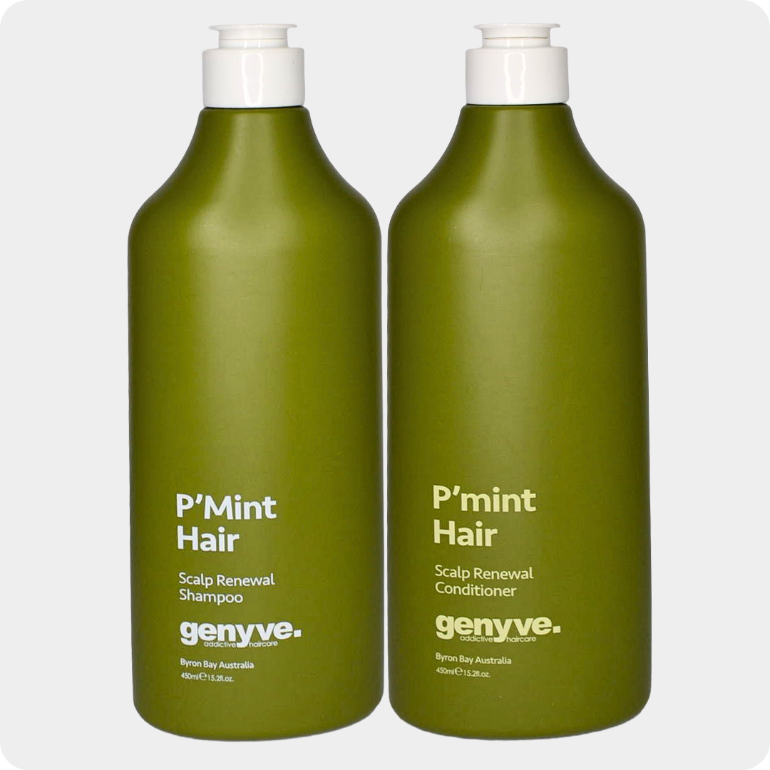 Genyve P’mint Hair Duo: Scalp Renewal Shampoo & Conditioner Set Genyve P’mint Hair Duo scalp renewal shampoo and conditioner set with peppermint
